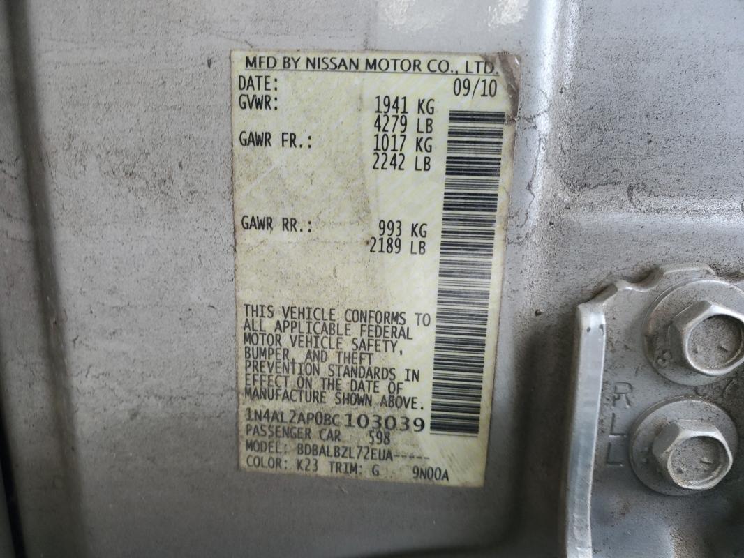 73647735 :رقم المزاد ، 1N4AL2AP0BC103039 vin ، 2011 Nissan Altima Bas مزاد بيع