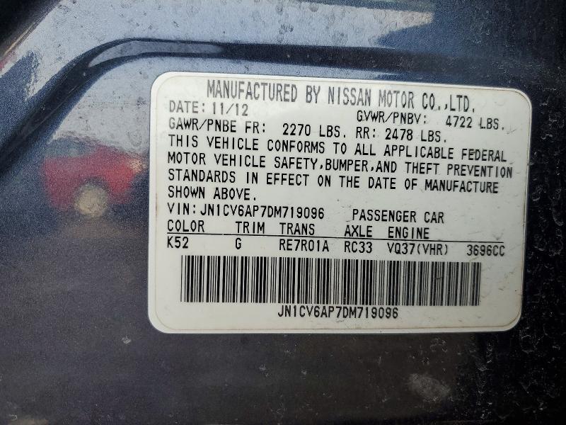 2013 Infiniti G37 Sedan მანქანა იყიდება აუქციონზე, vin: JN1CV6AP7DM719096, აუქციონის ნომერი: 99339085