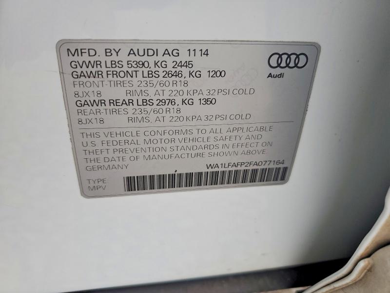 Aukcja sprzedaży 2015 Audi Q5, vin: WA1LFAFP2FA077164, numer aukcji: 98171085