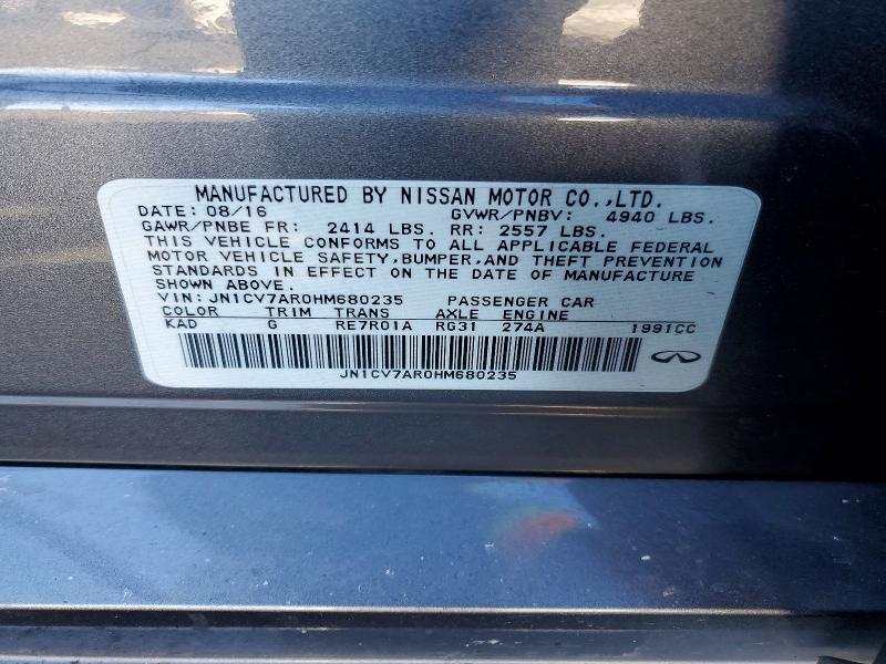 Продажа на аукционе авто 2017 Infiniti Q50, vin: JN1CV7AR0HM680235, номер лота: 98980395