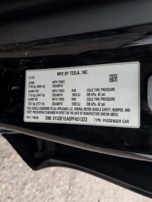 Aukcja sprzedaży 2023 Tesla Model 3, vin: 5YJ3E1EA6PF451323, numer aukcji: 99712935