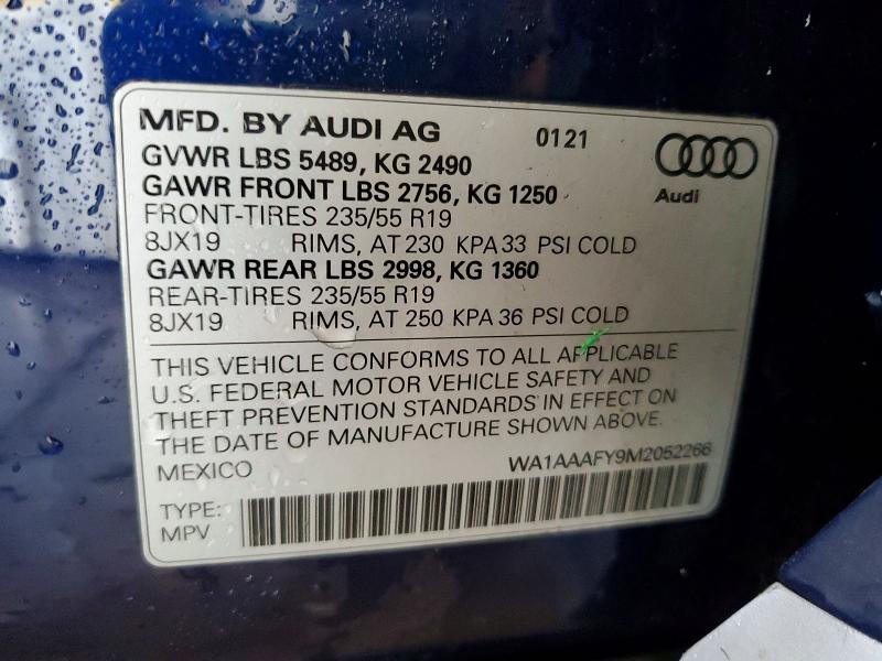 2021 Audi Q5 მანქანა იყიდება აუქციონზე, vin: WA1AAAFY9M2052266, აუქციონის ნომერი: 73996795
