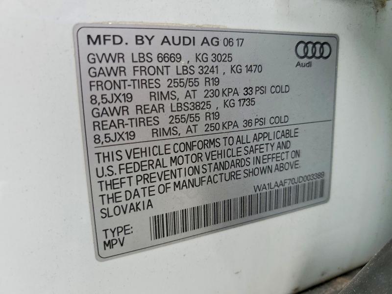 2018 Audi Q7 მანქანა იყიდება აუქციონზე, vin: WA1LAAF70JD003389, აუქციონის ნომერი: 75065795