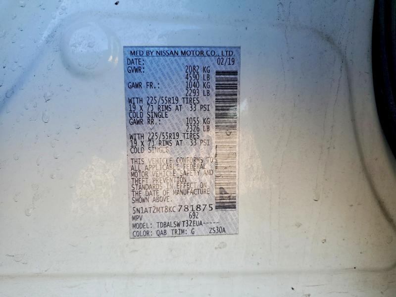Aukcja sprzedaży 2019 Nissan Rogue, vin: 5N1AT2MT8KC781875, numer aukcji: 98915395