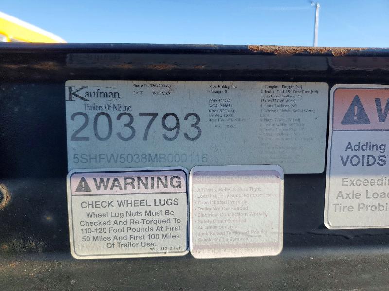 72634975 :رقم المزاد ، 5SHFW5038MB000116 vin ، 2021 Kaufman W50lp مزاد بيع