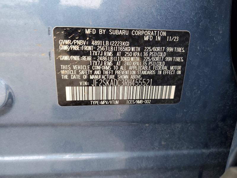 73542405 :رقم المزاد ، JF2SKADC3RH455521 vin ، 2024 Subaru Forester مزاد بيع