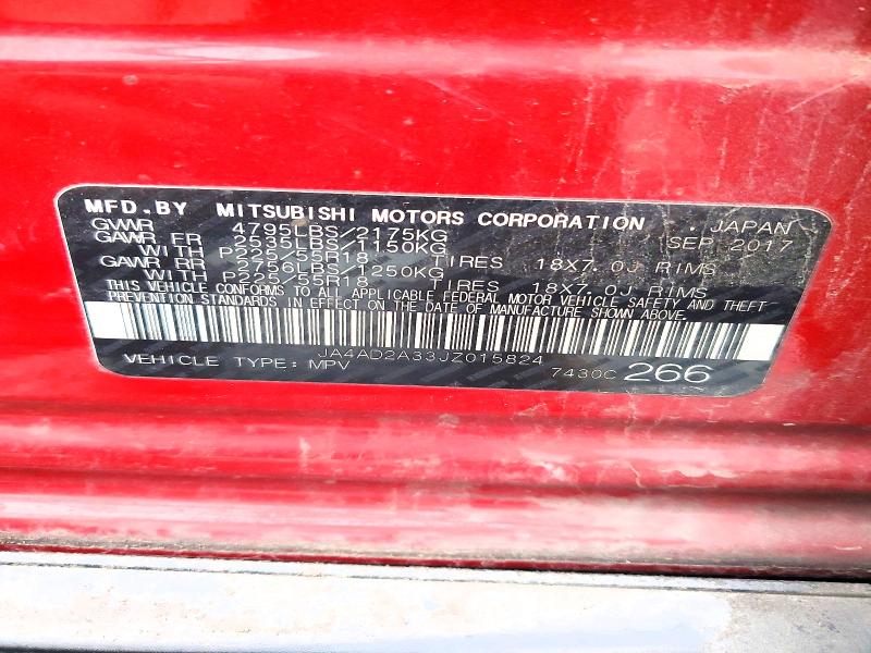 2018 Mitsubishi Outlander მანქანა იყიდება აუქციონზე, vin: JA4AD2A33JZ015824, აუქციონის ნომერი: 99539425