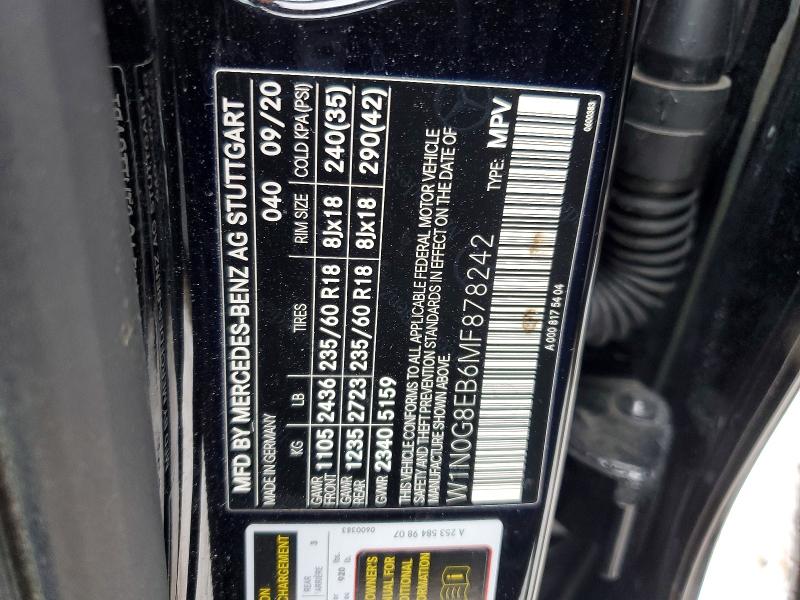 Продажа на аукционе авто 2021 Mercedes-benz Glc, vin: W1N0G8EB6MF878242, номер лота: 73213885