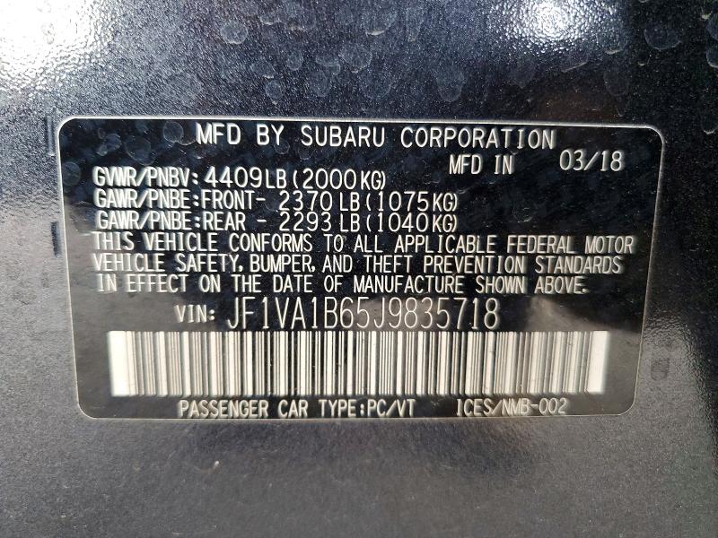 Продажа на аукционе авто 2018 Subaru Wrx, vin: JF1VA1B65J9835718, номер лота: 75226835