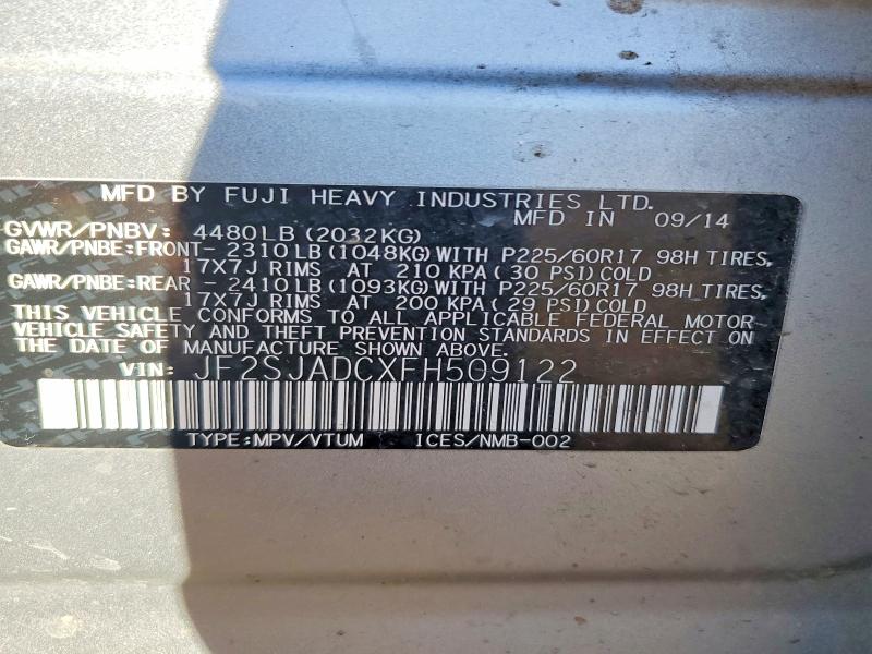Продажа на аукционе авто 2015 Subaru Forester, vin: JF2SJADCXFH509122, номер лота: 99056025