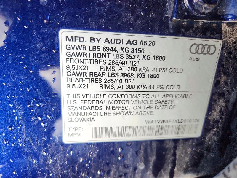 Продаж на аукціоні авто 2020 Audi Sq7, vin: WA1VWAF7XLD010136, номер лоту: 73819915