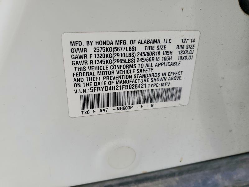 Auction sale of the 2015 Acura Mdx, vin: 5FRYD4H21FB028421, lot number: 74238365