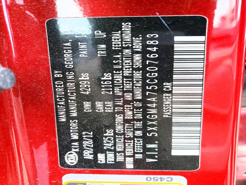 Aukcja sprzedaży 2012 Kia Optima, vin: 5XXGM4A75CG076483, numer aukcji: 74103675
