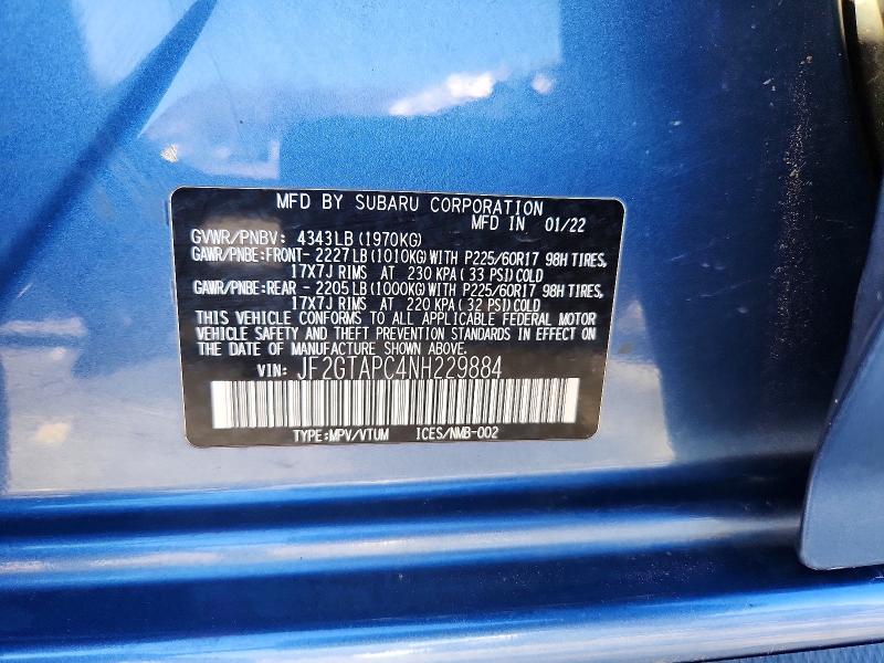 Продажа на аукционе авто 2022 Subaru Crosstrek, vin: JF2GTAPC4NH229884, номер лота: 74493955