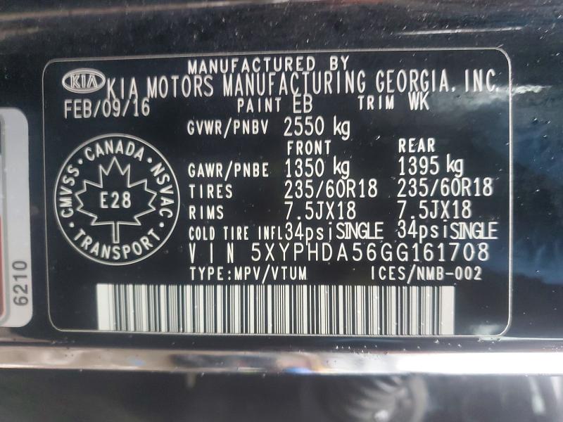 Aukcja sprzedaży 2016 Kia Sorento, vin: 5XYPHDA56GG161708, numer aukcji: 99636785