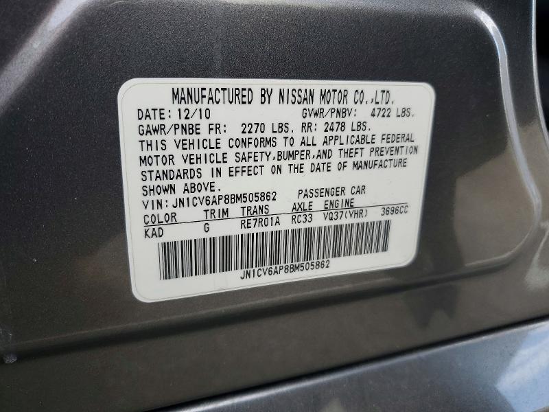 Продаж на аукціоні авто 2011 Infiniti G37, vin: JN1CV6AP8BM505862, номер лоту: 99386695