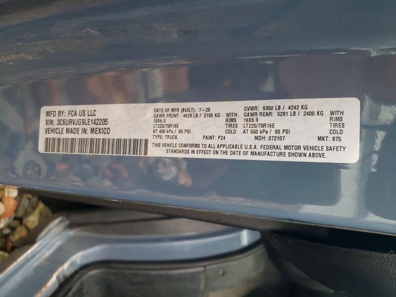 96503705 :رقم المزاد ، 3C6URVJG9LE142205 vin ، 2020 Ram Promaster مزاد بيع