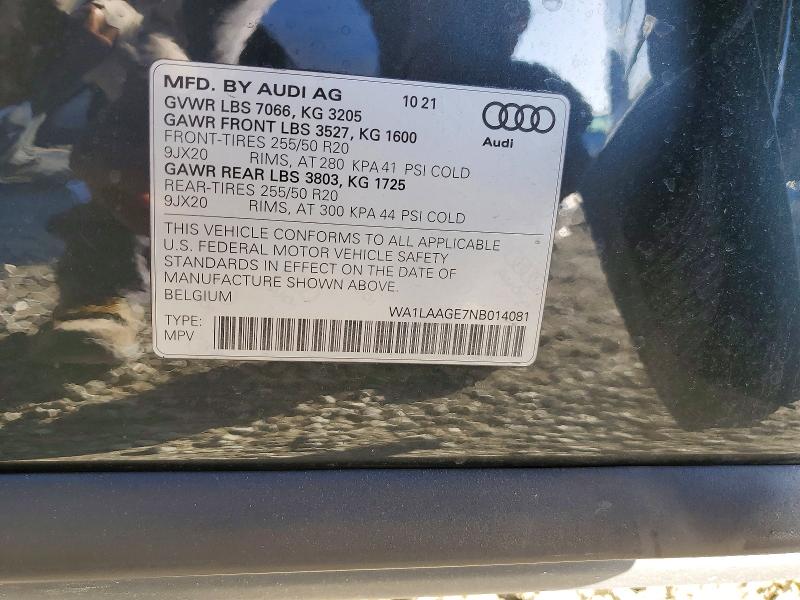 2022 Audi E-tron მანქანა იყიდება აუქციონზე, vin: WA1LAAGE7NB014081, აუქციონის ნომერი: 75254765