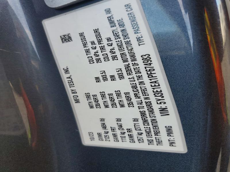 Aukcja sprzedaży 2023 Tesla Model 3, vin: 5YJ3E1EA1PF674983, numer aukcji: 72183945