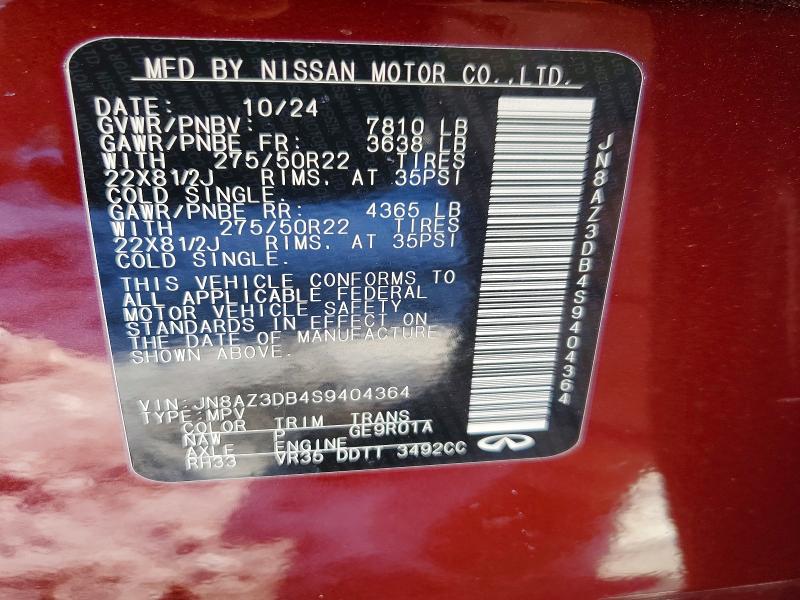 Aukcja sprzedaży 2025 Infiniti Qx80, vin: JN8AZ3DB4S9404364, numer aukcji: 72881235