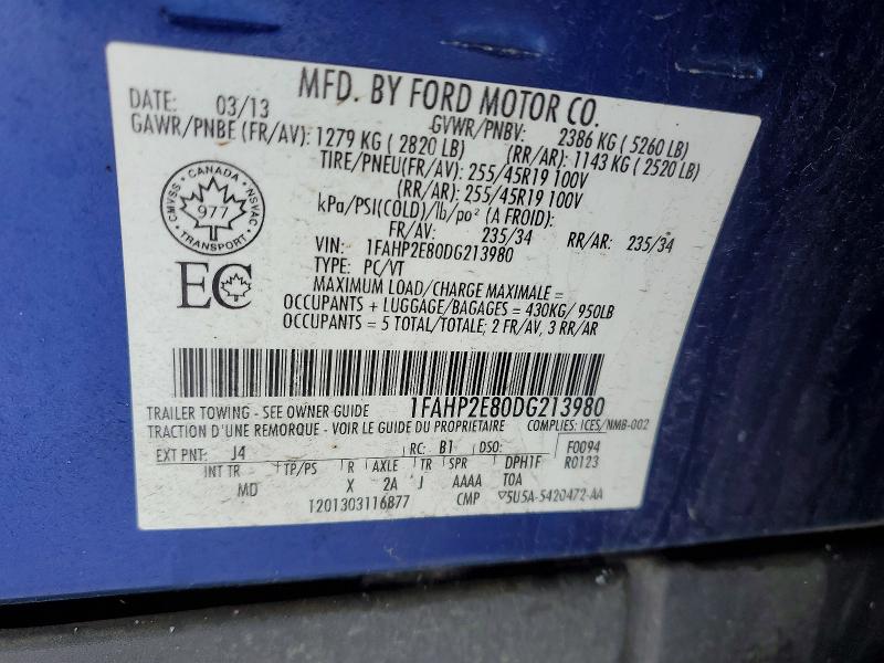 72933385 :رقم المزاد ، 1FAHP2E80DG213980 vin ، 2013 Ford Taurus مزاد بيع