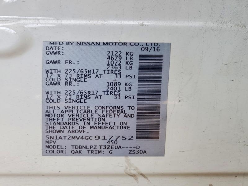 Aukcja sprzedaży 2016 Nissan Rogue, vin: 5N1AT2MV4GC917752, numer aukcji: 98483285