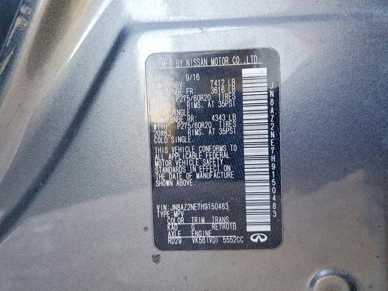 2017 Infiniti Qx80 Base მანქანა იყიდება აუქციონზე, vin: JN8AZ2NE7H9150483, აუქციონის ნომერი: 97681325