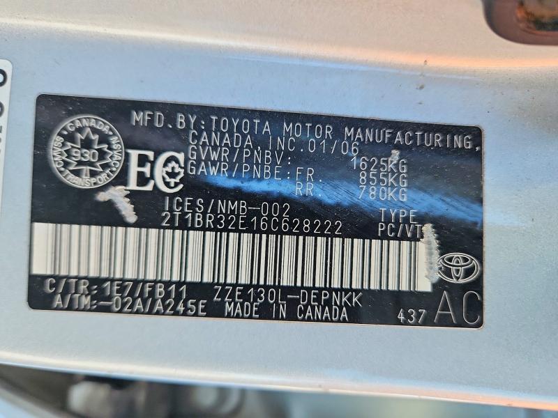 Aukcja sprzedaży 2006 Toyota Corolla, vin: 2T1BR32E16C628222, numer aukcji: 99071985