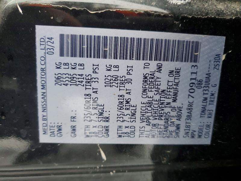 2024 Nissan Rogue მანქანა იყიდება აუქციონზე, vin: 5N1BT3BA8RC709113, აუქციონის ნომერი: 72772625