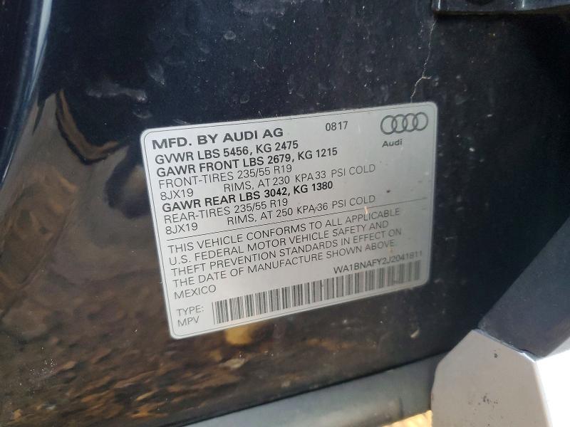 72527595 :رقم المزاد ، WA1BNAFY2J2041811 vin ، 2018 Audi Q5 مزاد بيع