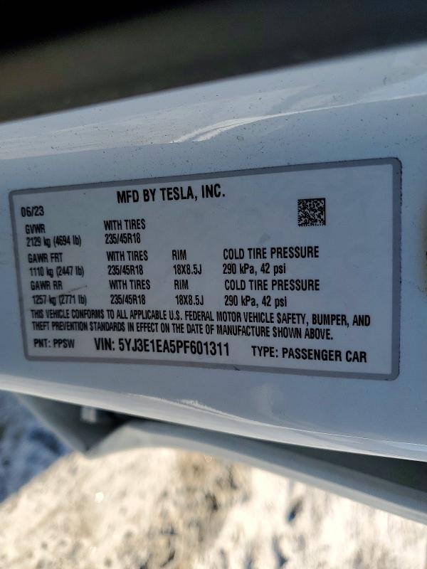 Aukcja sprzedaży 2023 Tesla Model 3, vin: 5YJ3E1EA5PF601311, numer aukcji: 74195705