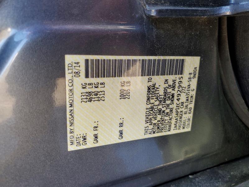 2014 Nissan Maxima მანქანა იყიდება აუქციონზე, vin: 1N4AA5AP1EC492995, აუქციონის ნომერი: 74558675