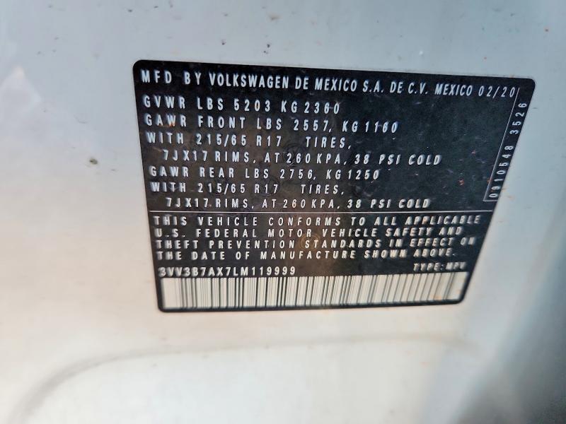2020 Volkswagen Tiguan მანქანა იყიდება აუქციონზე, vin: 3VV3B7AX7LM119999, აუქციონის ნომერი: 72674785