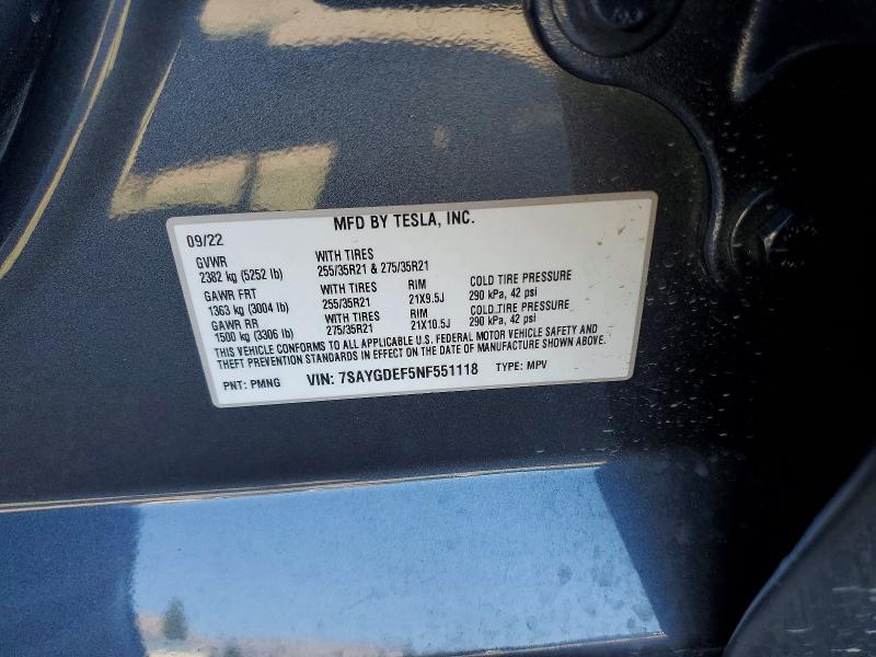 Продажа на аукционе авто 2022 Tesla Model Y, vin: 7SAYGDEF5NF551118, номер лота: 72813425