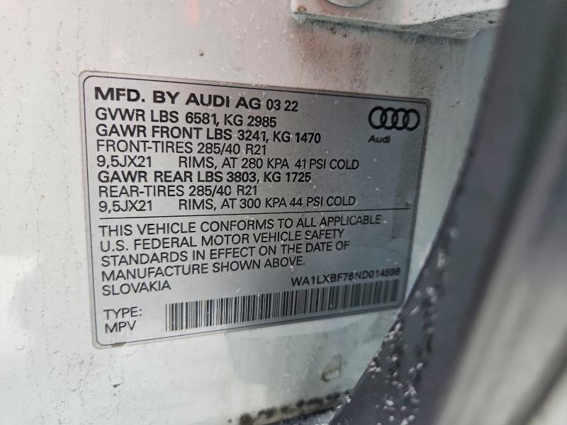Aukcja sprzedaży 2022 Audi Q7 Premium, vin: WA1LXBF76ND014598, numer aukcji: 74625855