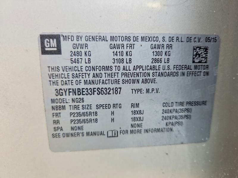 75052185 :رقم المزاد ، 3GYFNBE33FS632187 vin ، 2015 Cadillac Srx مزاد بيع