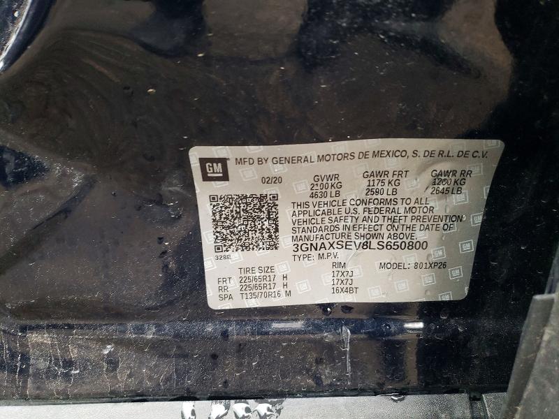 Aukcja sprzedaży 2020 Chevrolet Equinox, vin: 3GNAXSEV8LS650800, numer aukcji: 99384205
