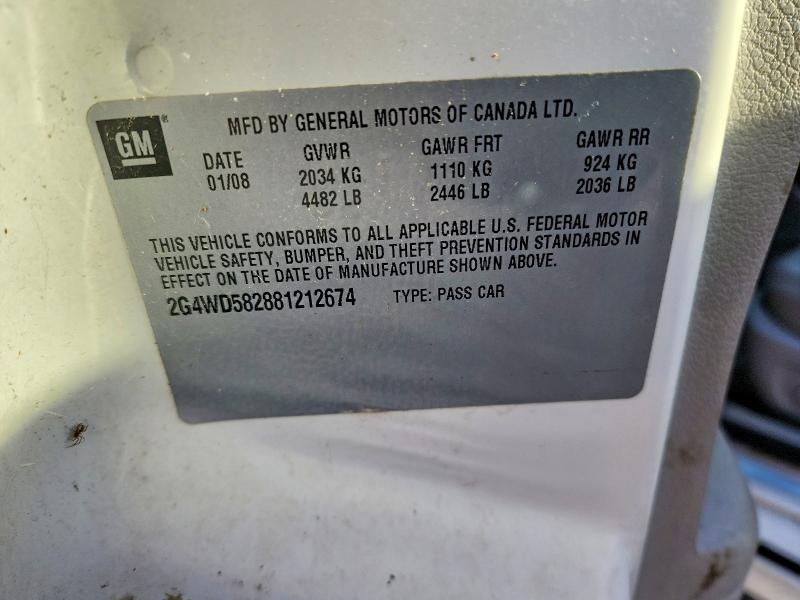Продаж на аукціоні авто 2008 Buick Lacrosse, vin: 2G4WD582881212674, номер лоту: 98492355