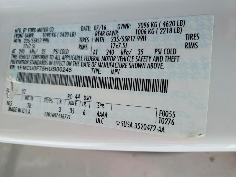 73038745 :رقم المزاد ، 1FMCU0F75HUB00245 vin ، 2017 Ford Escape مزاد بيع