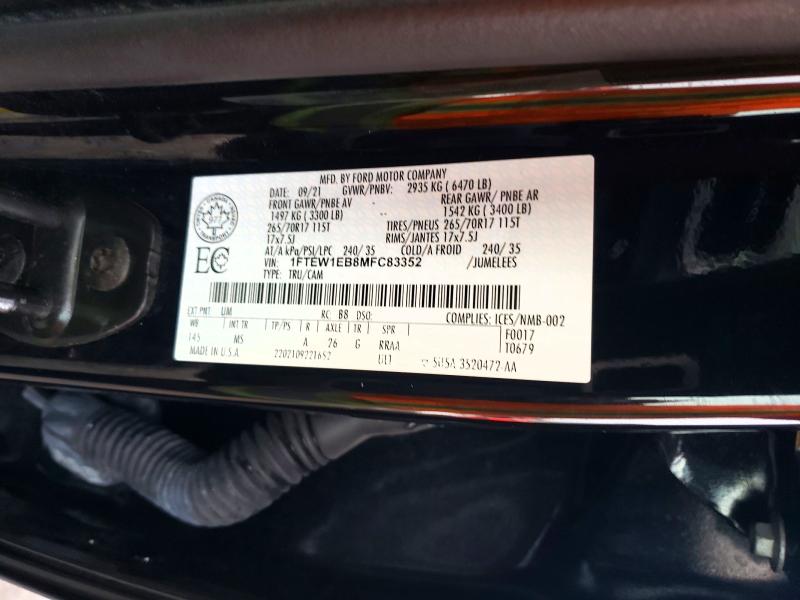 99604115 :رقم المزاد ، 1FTEW1EB8MFC83352 vin ، 2021 Ford F150 مزاد بيع