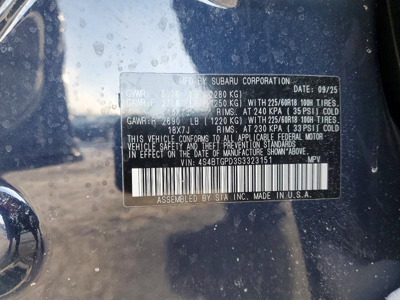 Aukcja sprzedaży 2025 Subaru Outback, vin: 4S4BTGPD3S3323151, numer aukcji: 73700305
