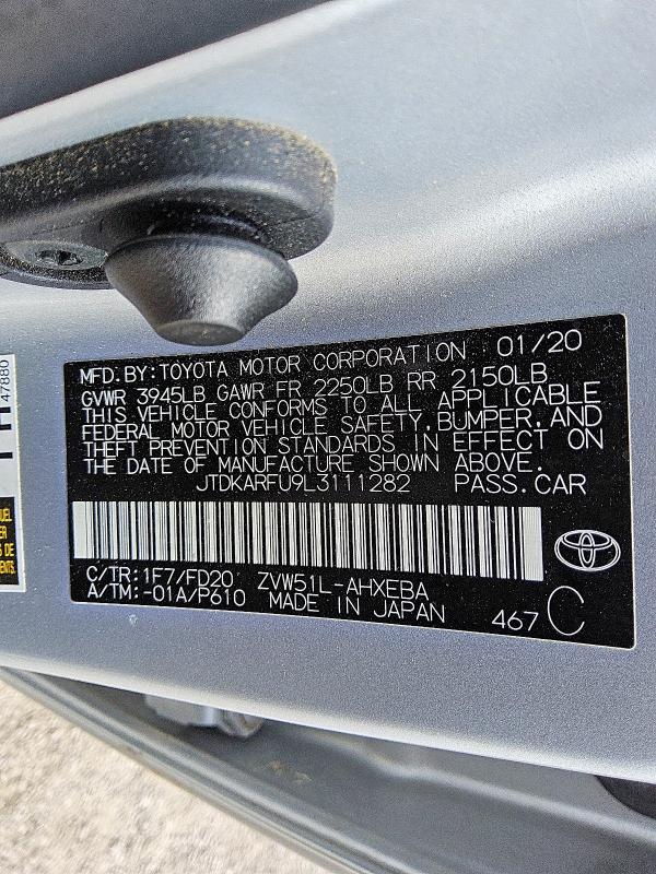 Продаж на аукціоні авто 2020 Toyota Prius, vin: JTDKARFU9L3111282, номер лоту: 75066515