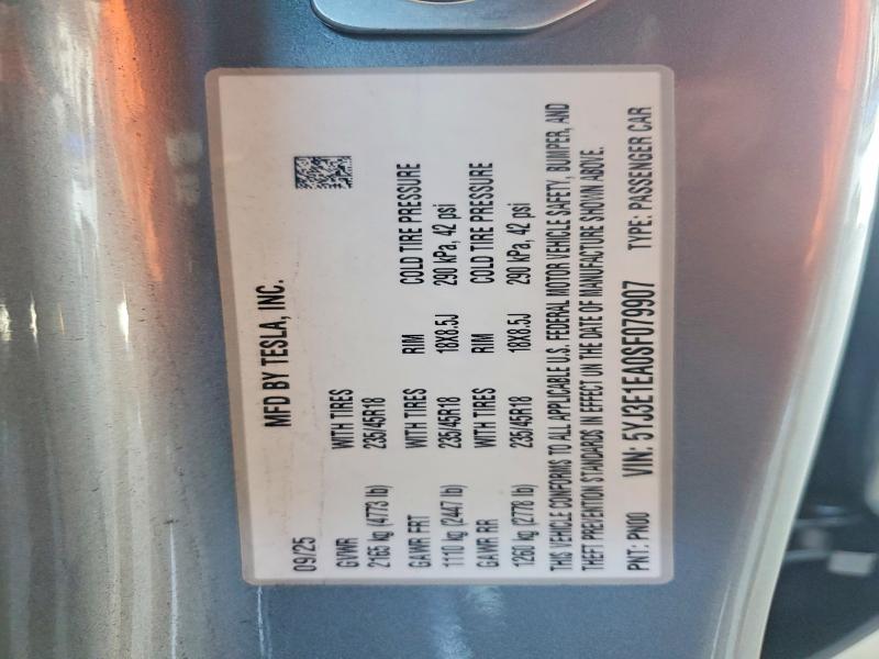 Продажа на аукционе авто 2025 Tesla Model 3, vin: 5YJ3E1EA0SF079907, номер лота: 72799215