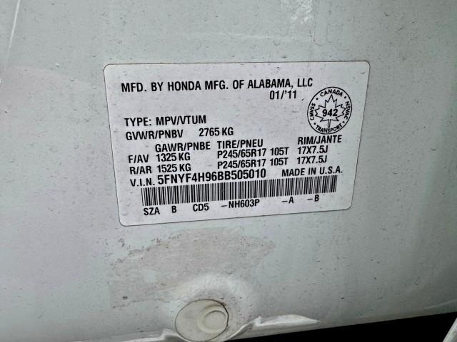 Продажа на аукционе авто 2011 Honda Pilot Tour, vin: 5FNYF4H96BB505010, номер лота: 73117475