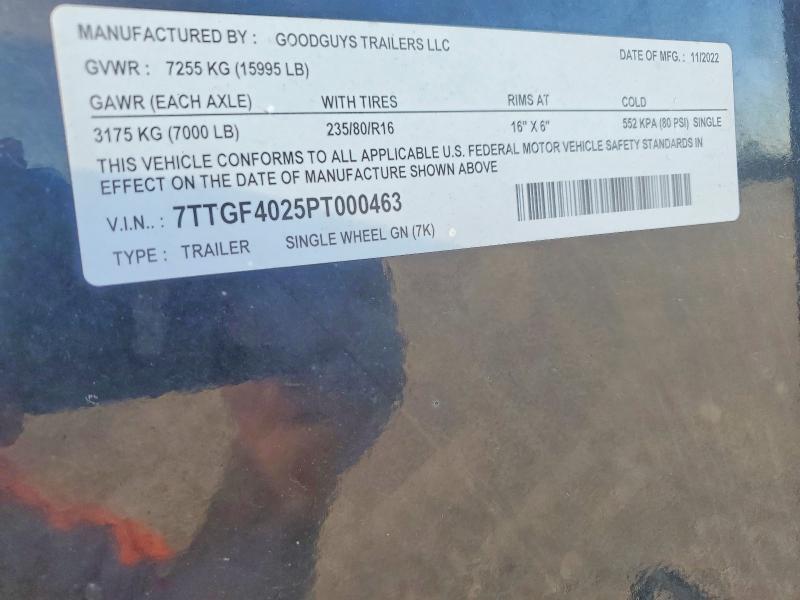 Продаж на аукціоні авто 2023 Good Guys Unknown, vin: 7TTGF4025PT000463, номер лоту: 99667305