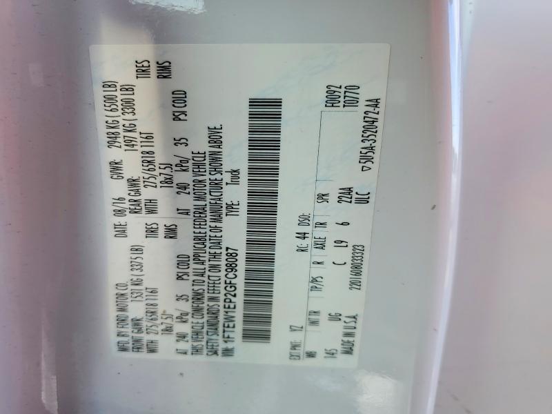 2016 Ford F150 მანქანა იყიდება აუქციონზე, vin: 1FTEW1EP2GFC98087, აუქციონის ნომერი: 41847006