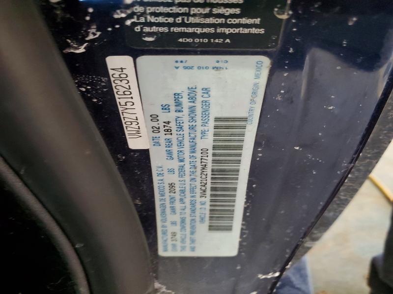Продаж на аукціоні авто 2000 Volkswagen New Beetle, vin: 3VWCA21C2YM477100, номер лоту: 74278525
