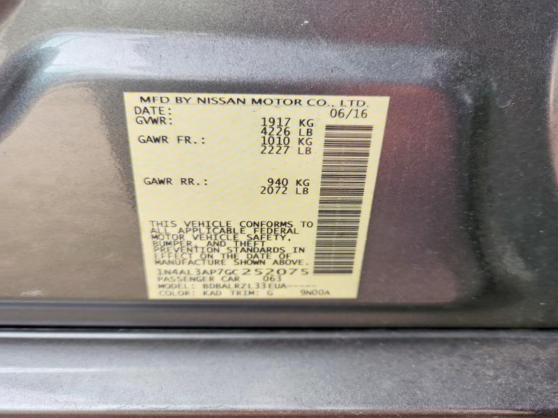 Aukcja sprzedaży 2016 Nissan Altima 2.5, vin: 1N4AL3AP7GC252075, numer aukcji: 74616035