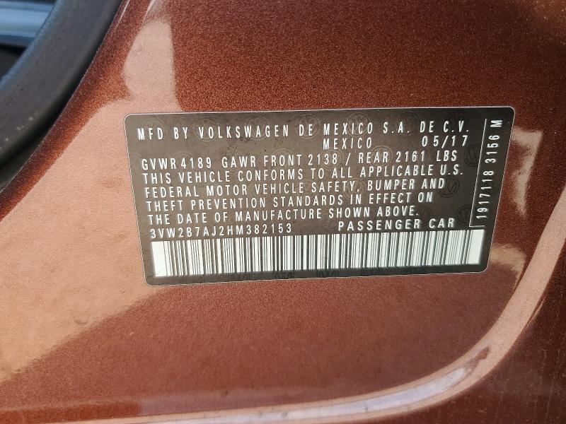 99389015 :رقم المزاد ، 3VW2B7AJ2HM382153 vin ، 2017 Volkswagen Jetta مزاد بيع