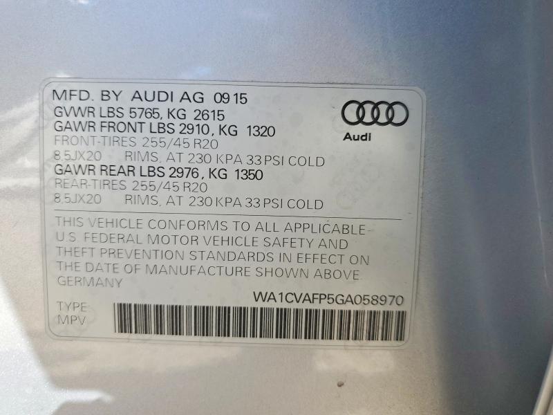 74883935 :رقم المزاد ، WA1CVAFP5GA058970 vin ، 2016 Audi Q5 مزاد بيع